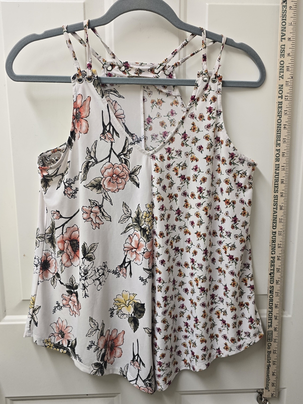 Lavish White Floral Double-Print Strappy Camisole